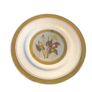 The Art of Chokin Japanese Plate Gold Rim Mixed Metal Floral Decorative